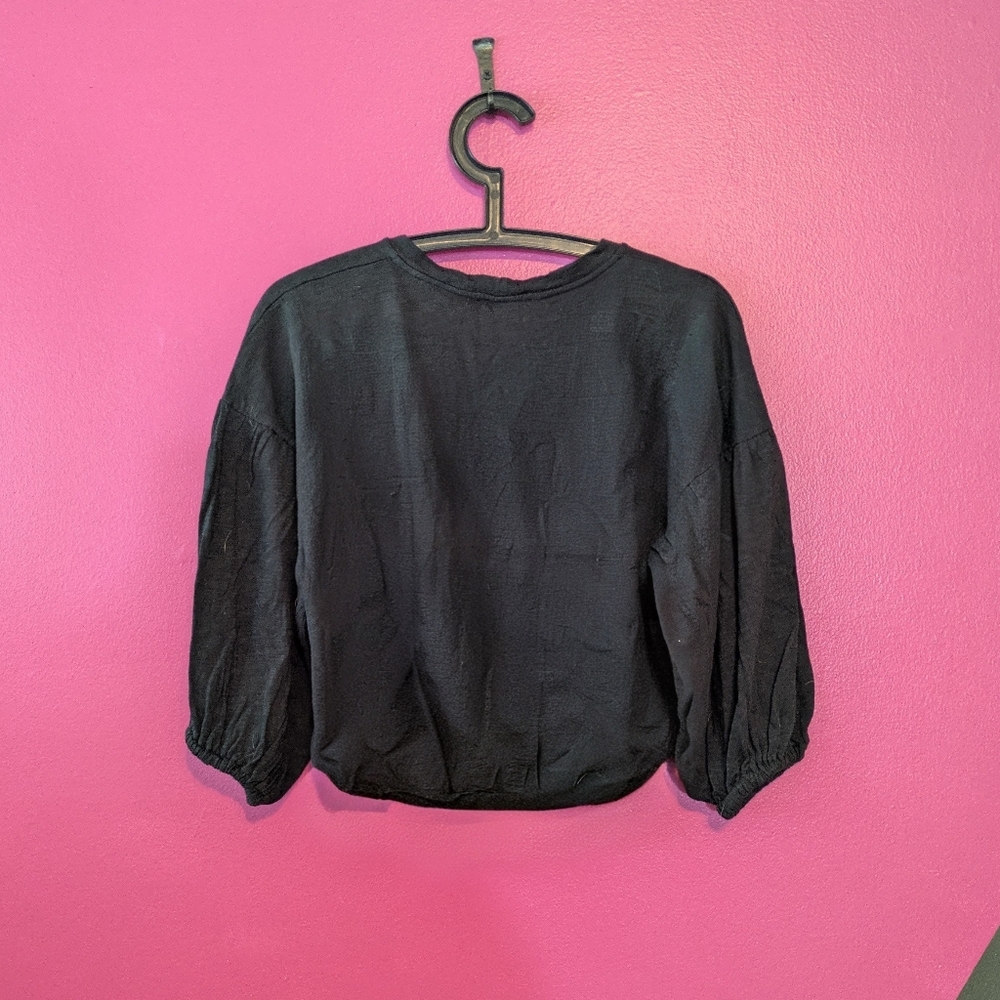 LUSH Black Crop Shirt with Pom Pom's Small - Picture 2 of 4